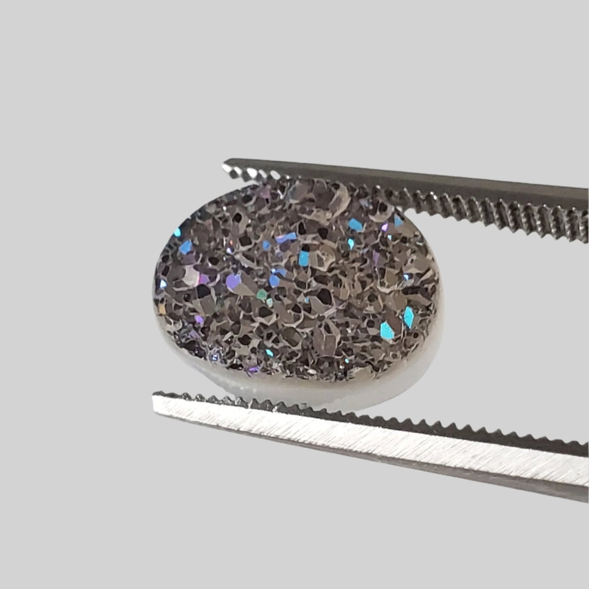  Titanium Druzy | Oval Tablet | Gray Rainbow Druzy | 11x8.7mm 2.92ct 1