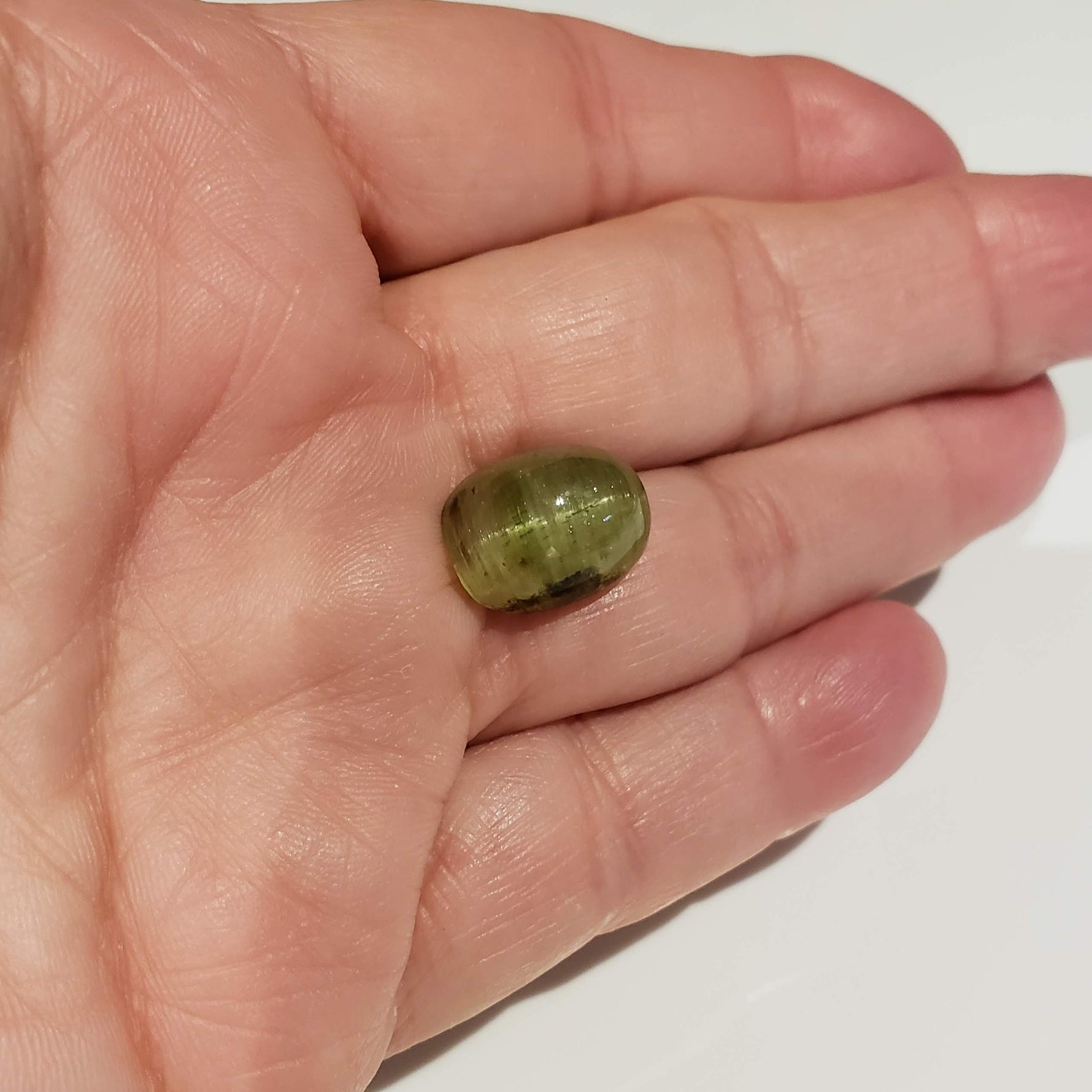  Tourmaline Cats Eye | Oval Cabochon | Light Green | 15.5x11.5mm 11.56ct 7