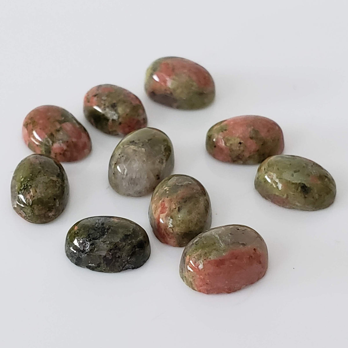 Unakite | 10 Piece Gemstone Lot | Oval Cabochon | Green With Red | 9.7tcw 0