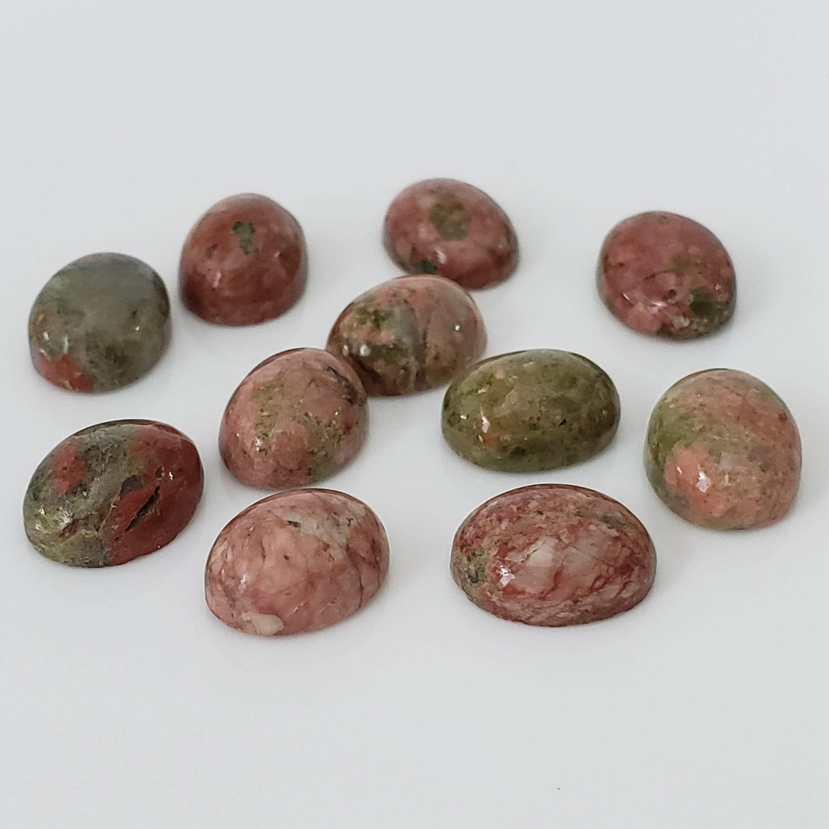 Unakite | 11 Piece Gemstone Lot | Oval Cabochon | Green with Red | 22.1tcw