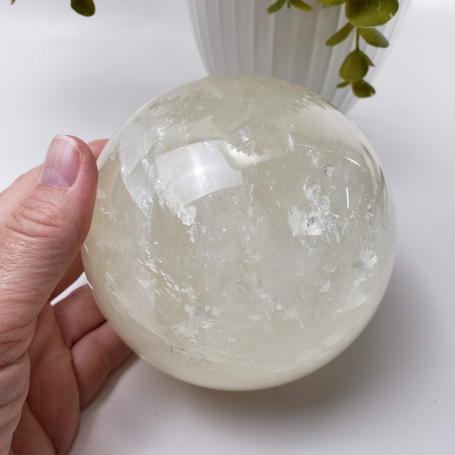   Calcite Sphere | Creamy White Crystal Ball | 110 mm, 4.25 in | Huge 1.9 Kg | China 