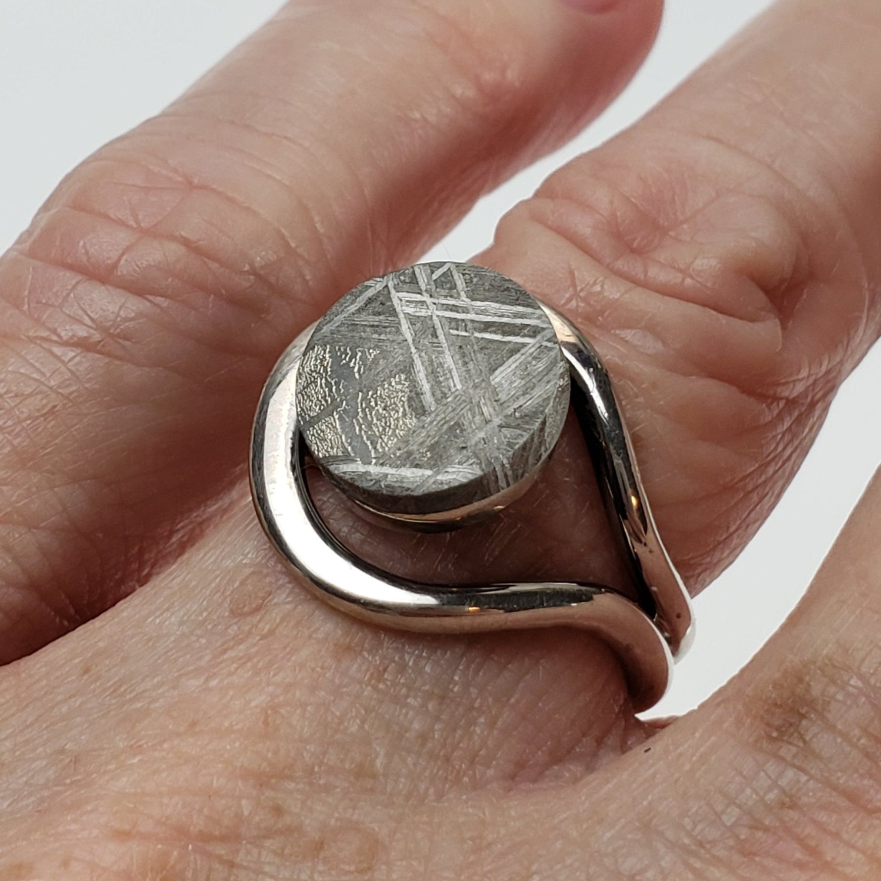 Gibeon Meteorite Ring | Size 6.5 | Etched Part Slice on 925 Silver 2