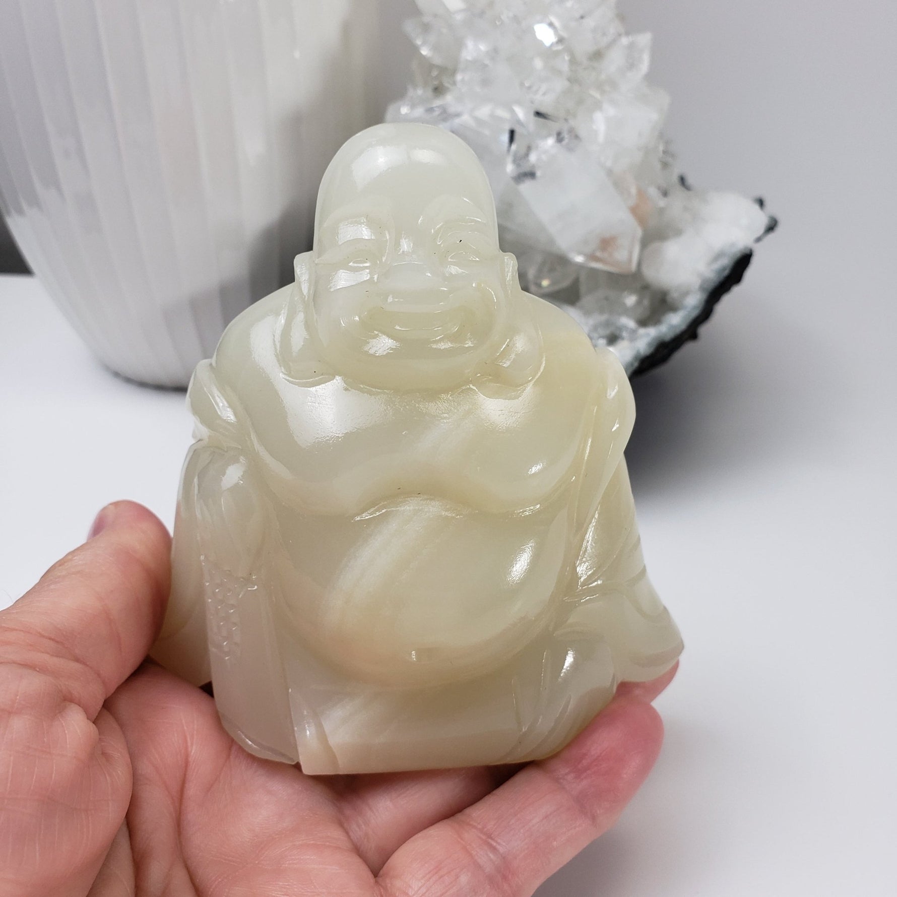 Jade Buddha Carving | White Jade | 450gr | Hand Carved | China | Canagem.com