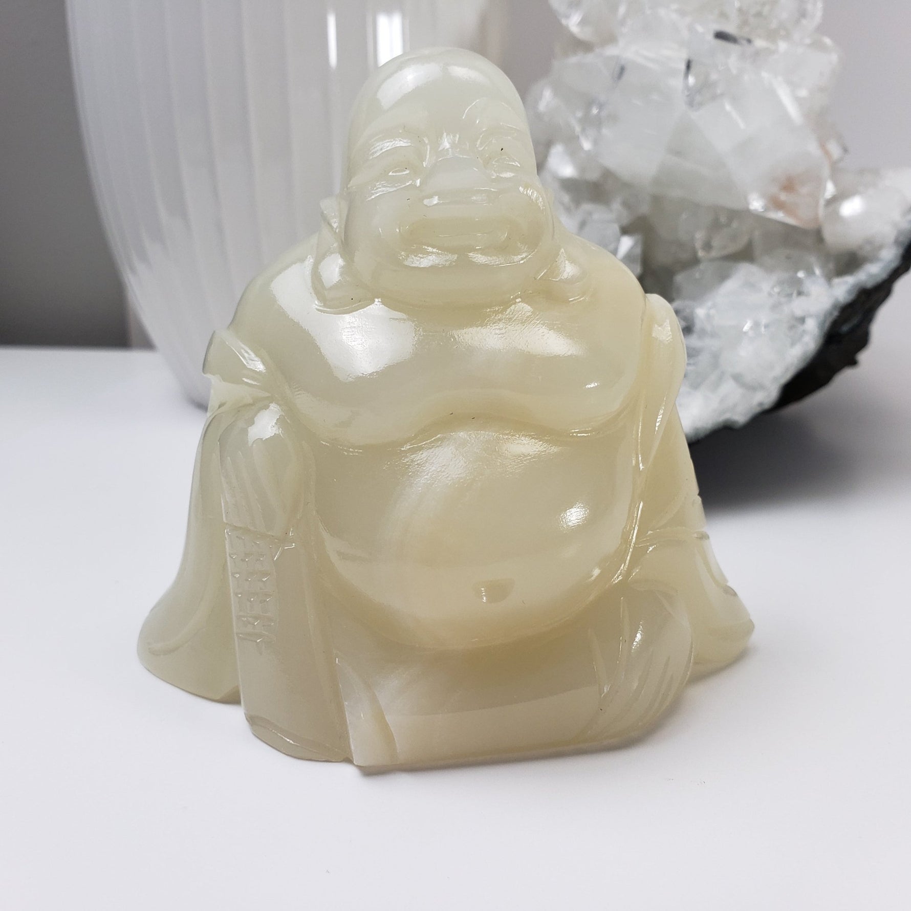 Jade Buddha Carving | White Jade | 450gr | Hand Carved | China | Canagem.com