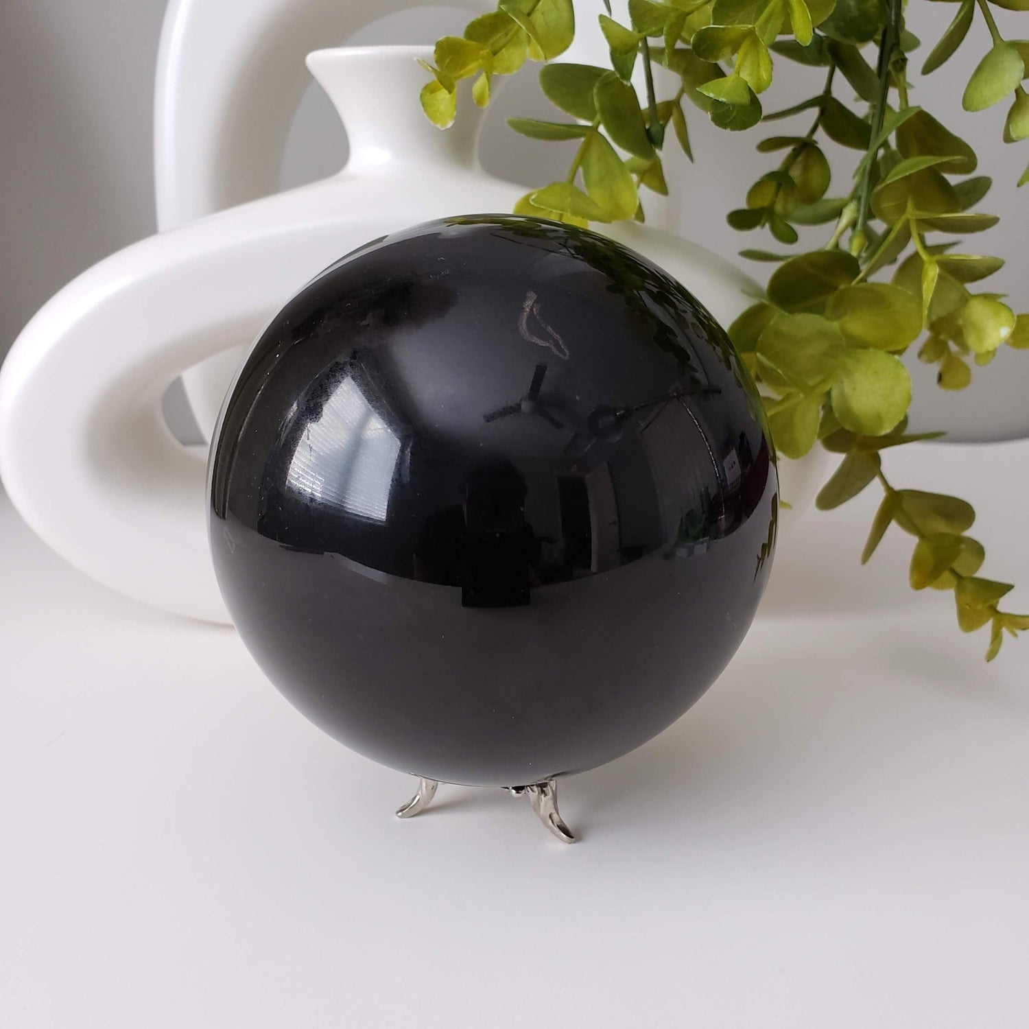 Obsidian Sphere | Classic Natural Black Crystal | Huge 116mm, 4.57 in | 2.186 kg