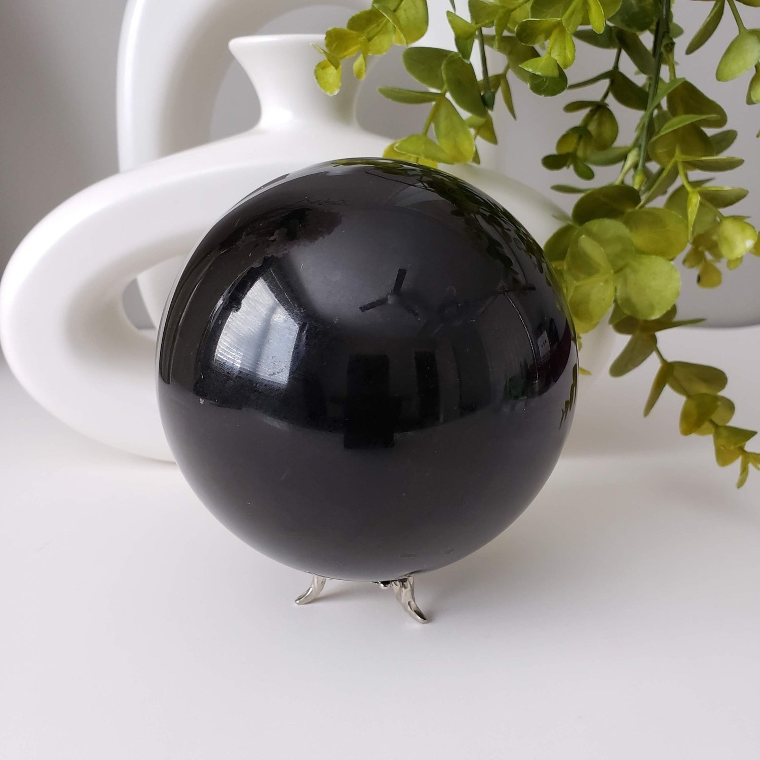 Obsidian Sphere | Classic Natural Black Crystal | Huge 116mm, 4.57 in | 2.186 kg