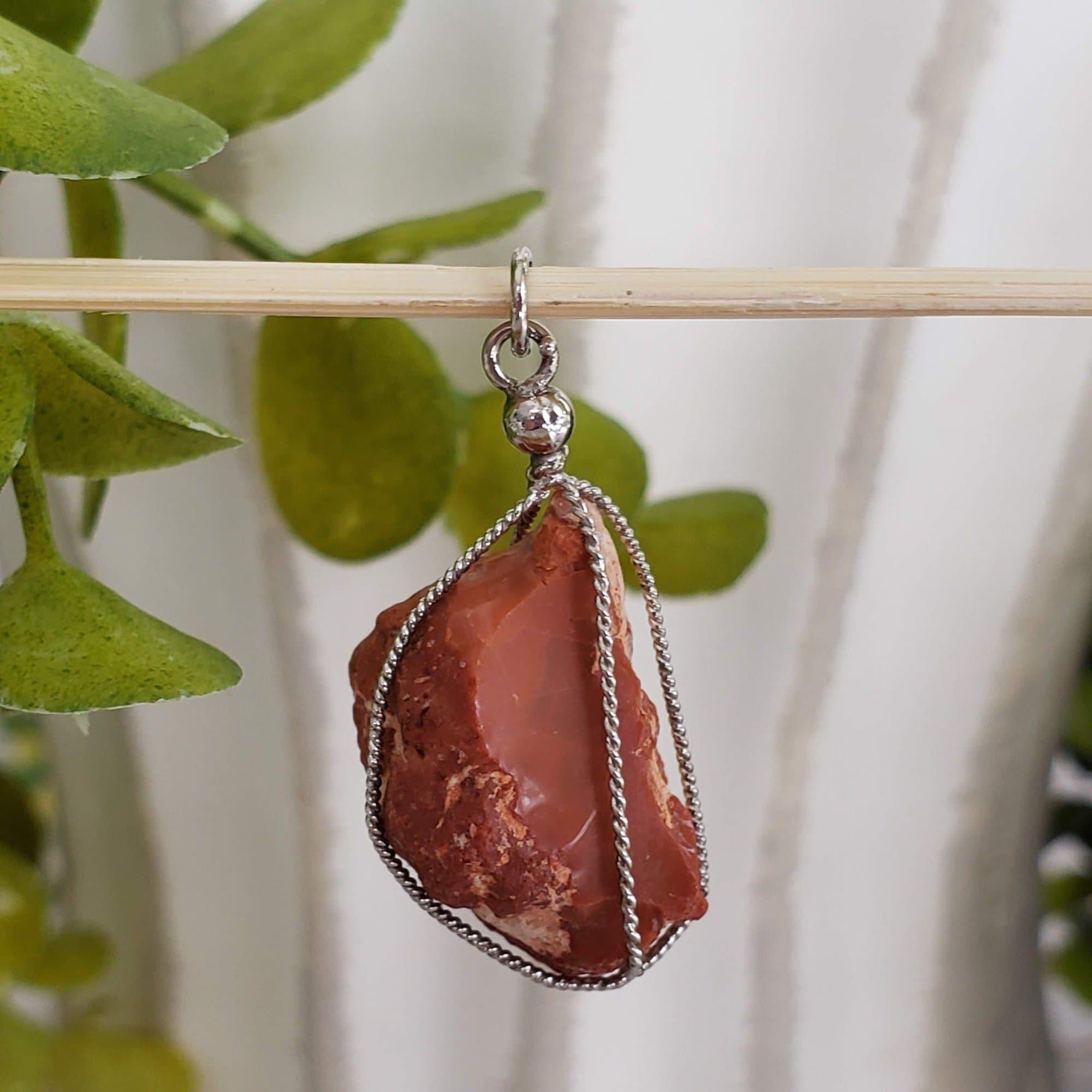 Opal Pendant | 925 Silver Wire Wrapped Pendant | Natural Orange Opal | Brazil 2