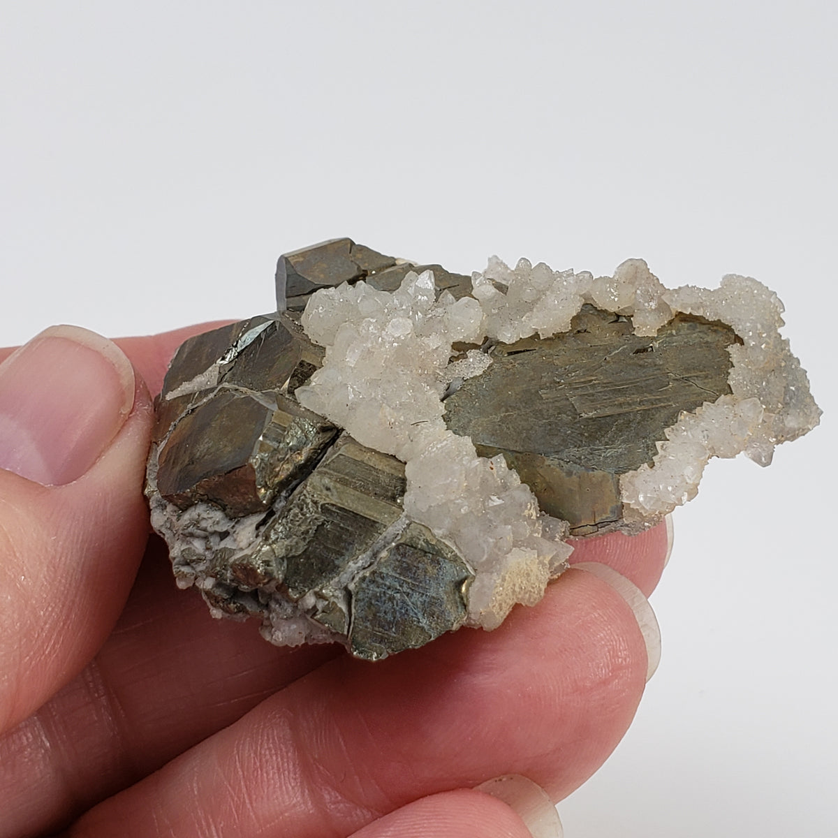  Pyrite with Calcite Crystal 60.2 Grams from Pasto Bueno, Ancash Peru 