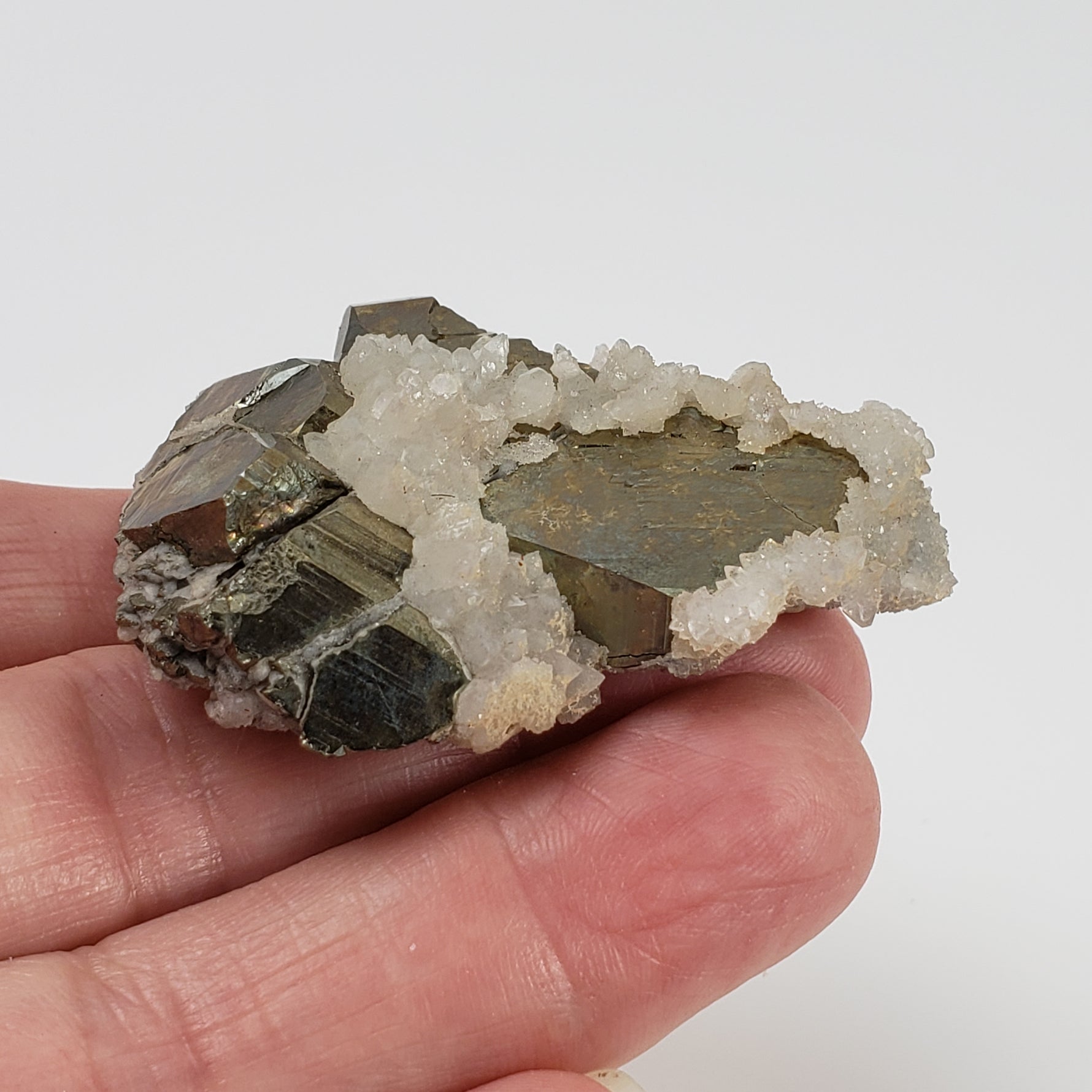  Pyrite with Calcite Crystal 60.2 Grams from Pasto Bueno, Ancash Peru 