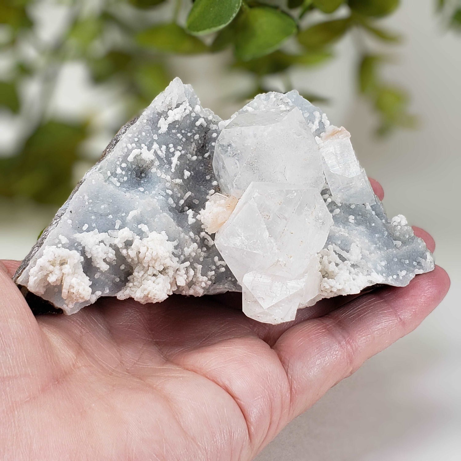  Apophyllite and Stilbite on Chalcedony Druse 302gr from Jalgaon, India 