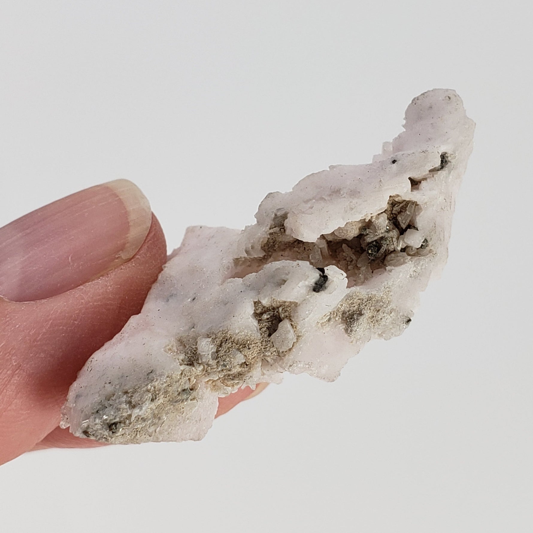  Mangano Calcite with Pyrite Crystal Cluster 9.83 Grams from Lima, Peru 