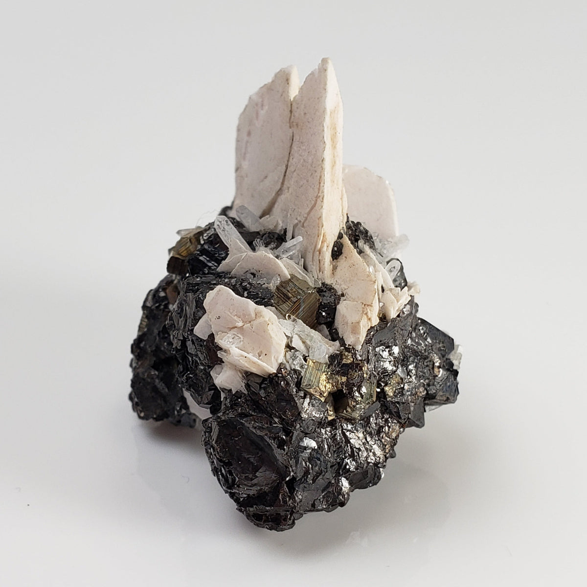  Tetrahedrite, Mangano Calcite, Quartz and Pyrite Cluster 23.3 Grams from Lima Peru 