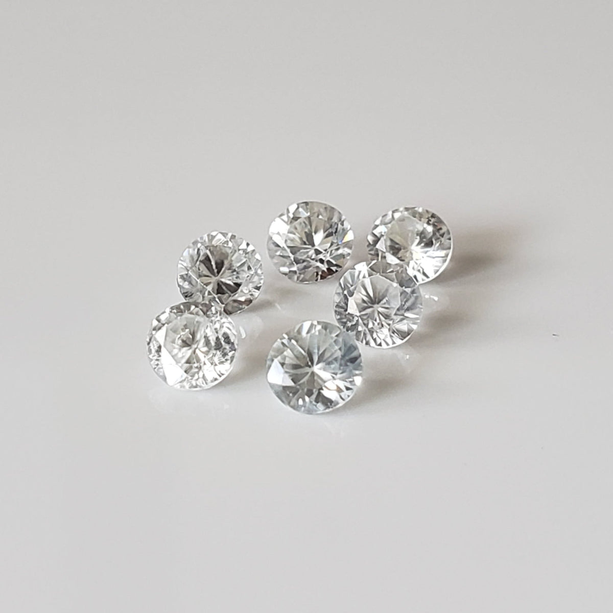 Zircon | 6 Piece Lot | Round Diamond Cut | White | 3.6-3.7mm | Cambodia