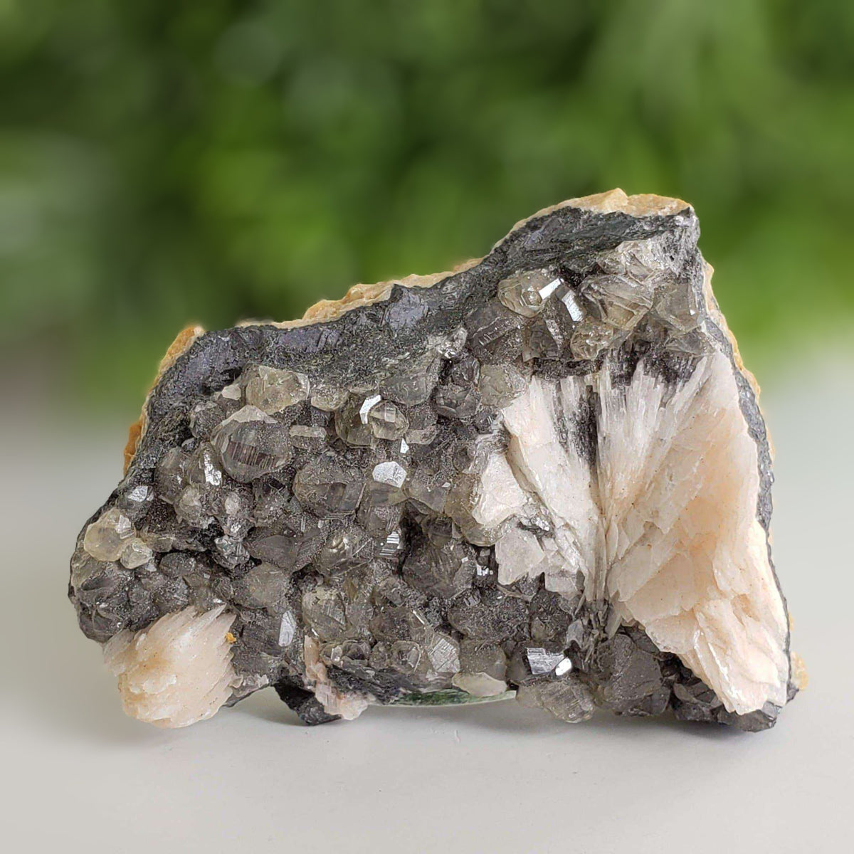 Cerussite and Pink Barite on Galena Matrix | 78 gr | Morocco