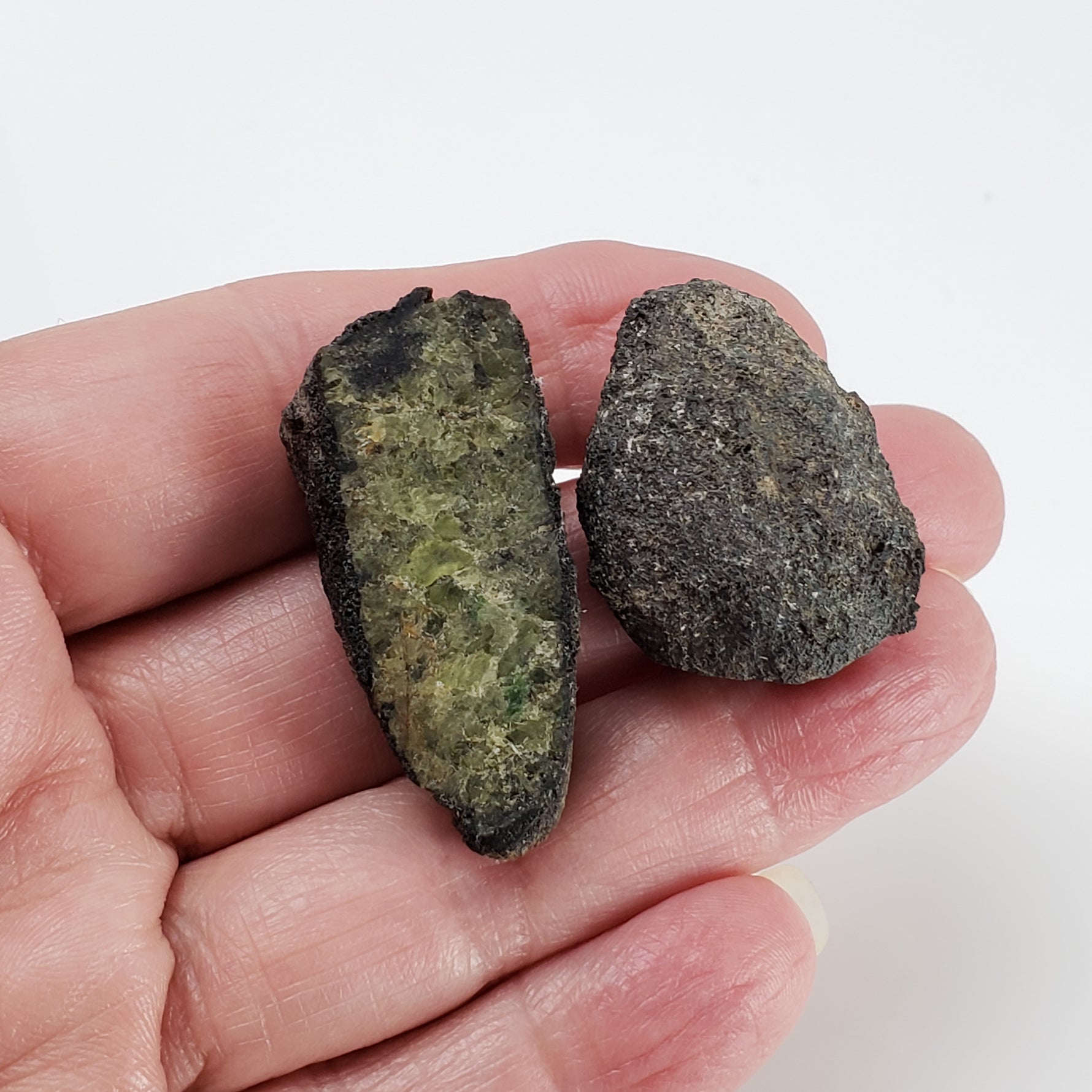  Olivine Volcanic Bomb Pair | Cut and Uncut Lava Coated Crystal | 31.4 gr | Mt Shadwell Volcano, Australia 