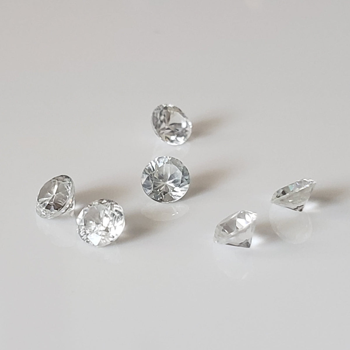 Zircon | 6 Piece Lot | Round Diamond Cut | White | 3.6-3.7mm | Cambodia