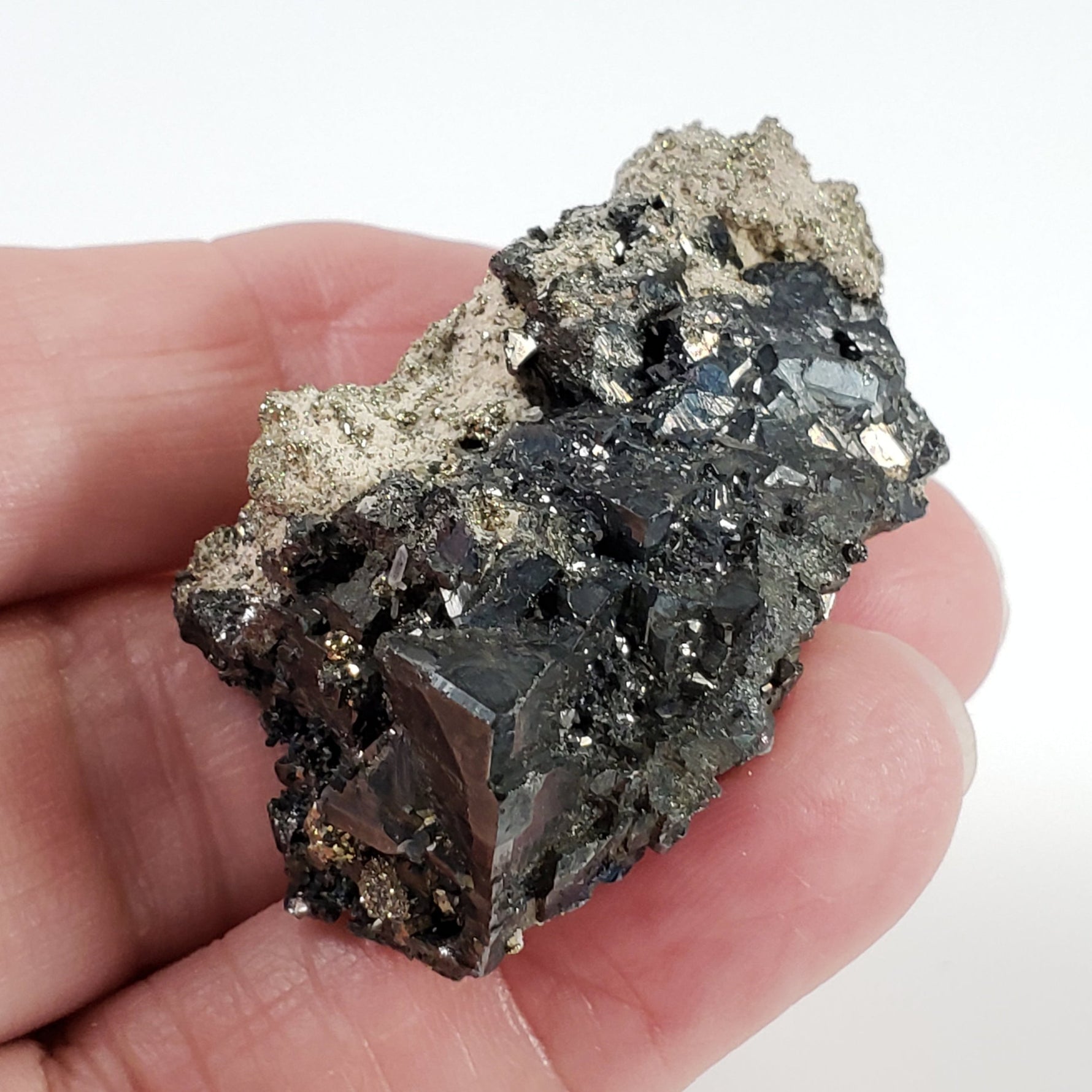  Pyrite Tetrahedrite Calcite and Quartz Cluster 38.71 Grams from Lima Peru 