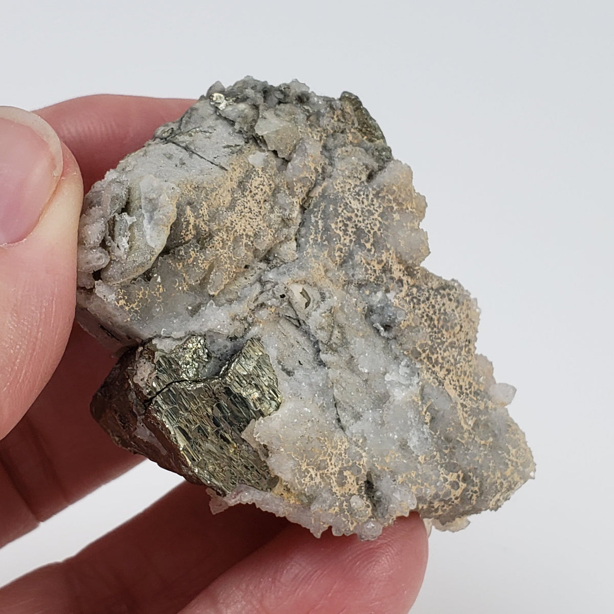  Pyrite with Calcite Crystal 60.2 Grams from Pasto Bueno, Ancash Peru 