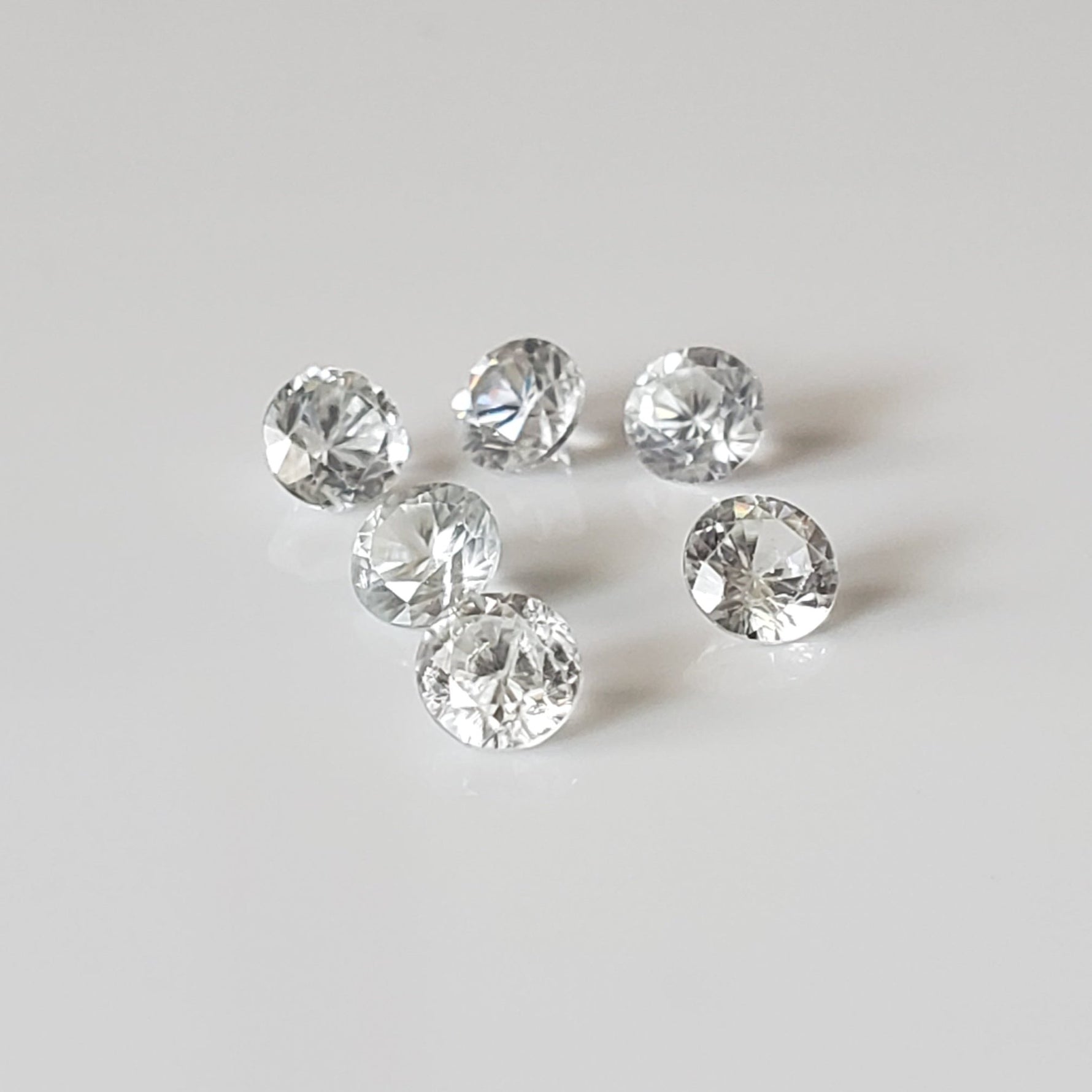 Zircon | 6 Piece Lot | Round Diamond Cut | White | 3.6-3.7mm | Cambodia