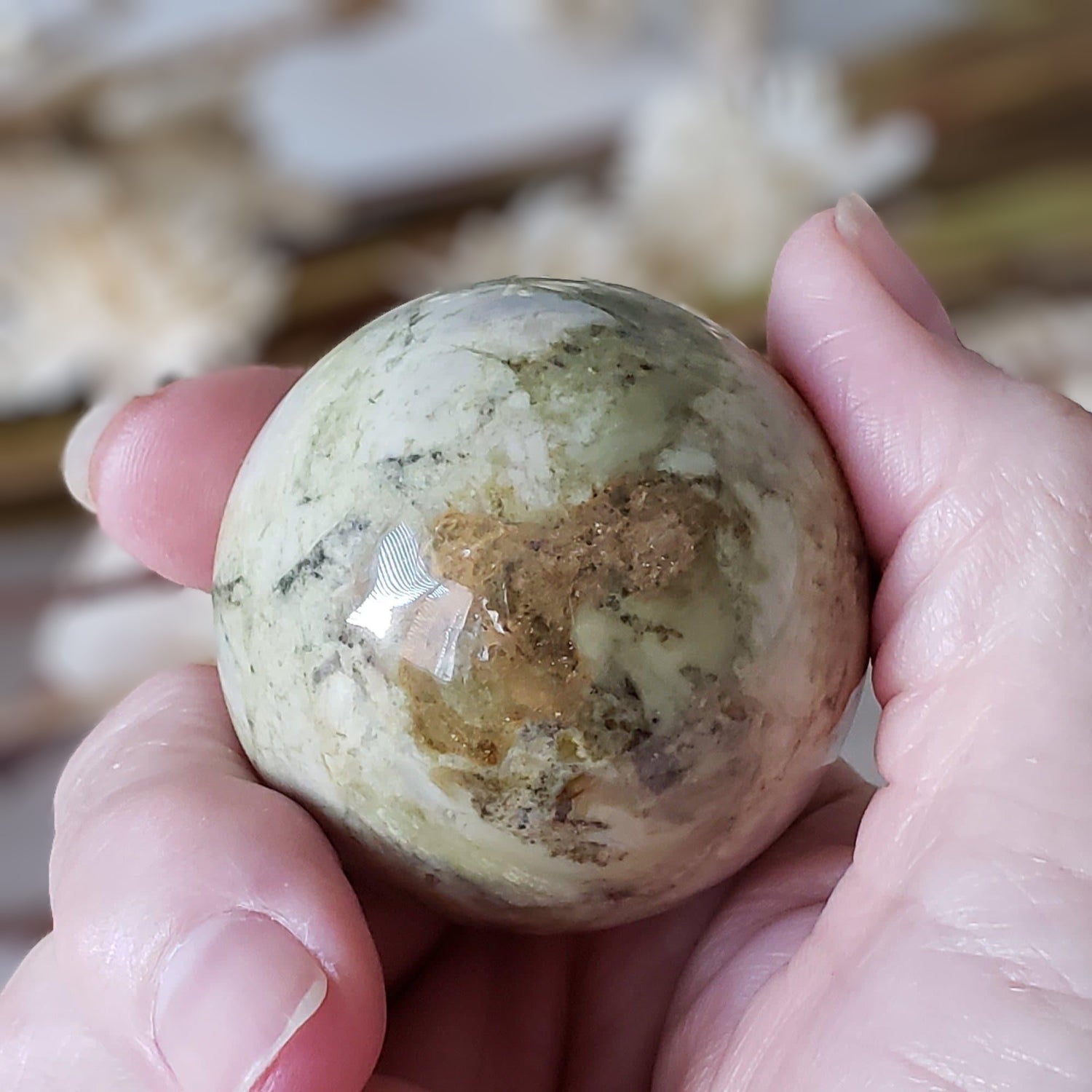   Silver Lace Agate Sphere | Green Gray Brown | 50 mm, 2 in | 198.95 grams 