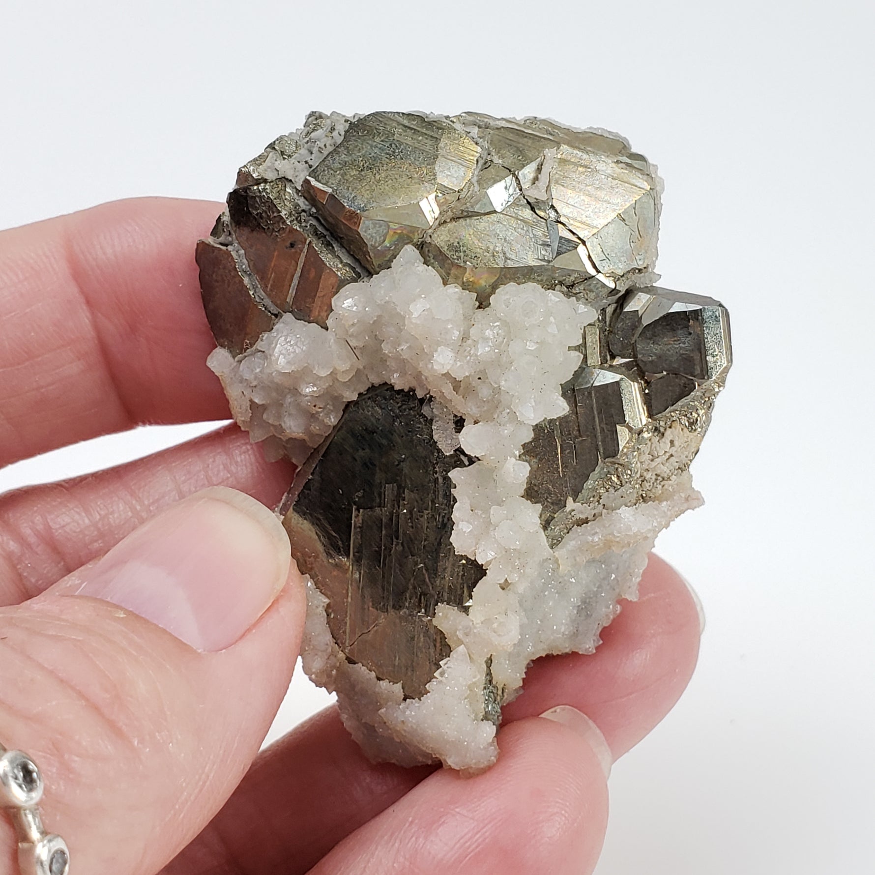  Pyrite with Calcite Crystal 60.2 Grams from Pasto Bueno, Ancash Peru 