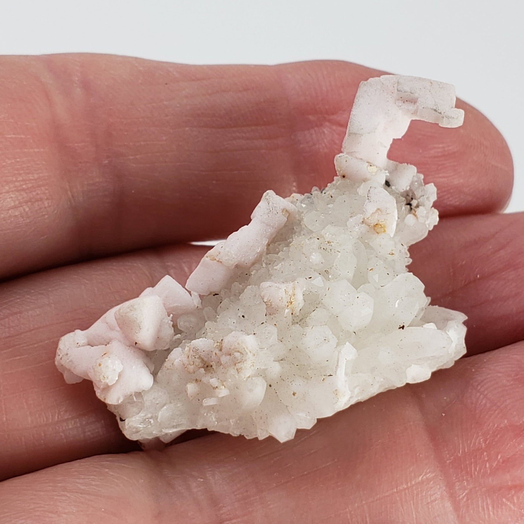  Mangano Calcite with Pyrite Crystal Cluster 9.77 Grams from Lima, Peru 