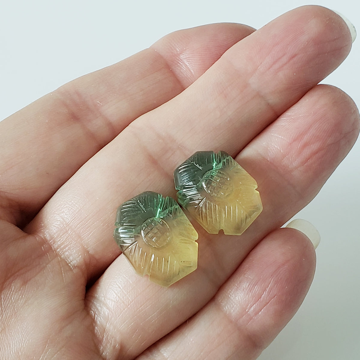 Fluorite | Carved Fluorite | Tri Color | 18x14mm 16ct