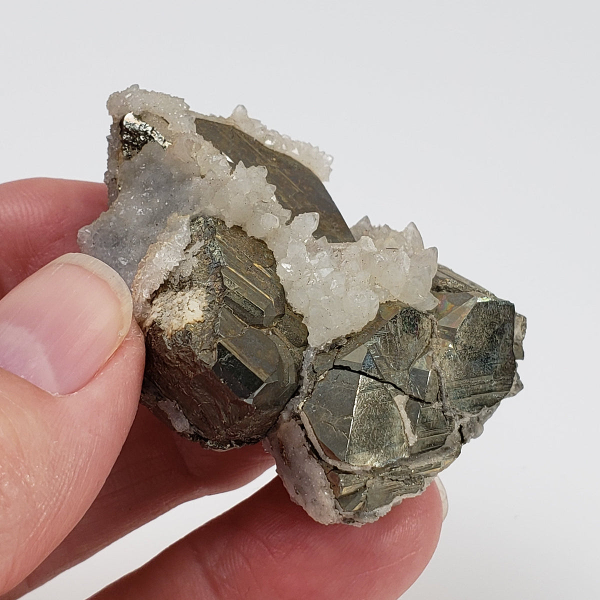  Pyrite with Calcite Crystal 60.2 Grams from Pasto Bueno, Ancash Peru 