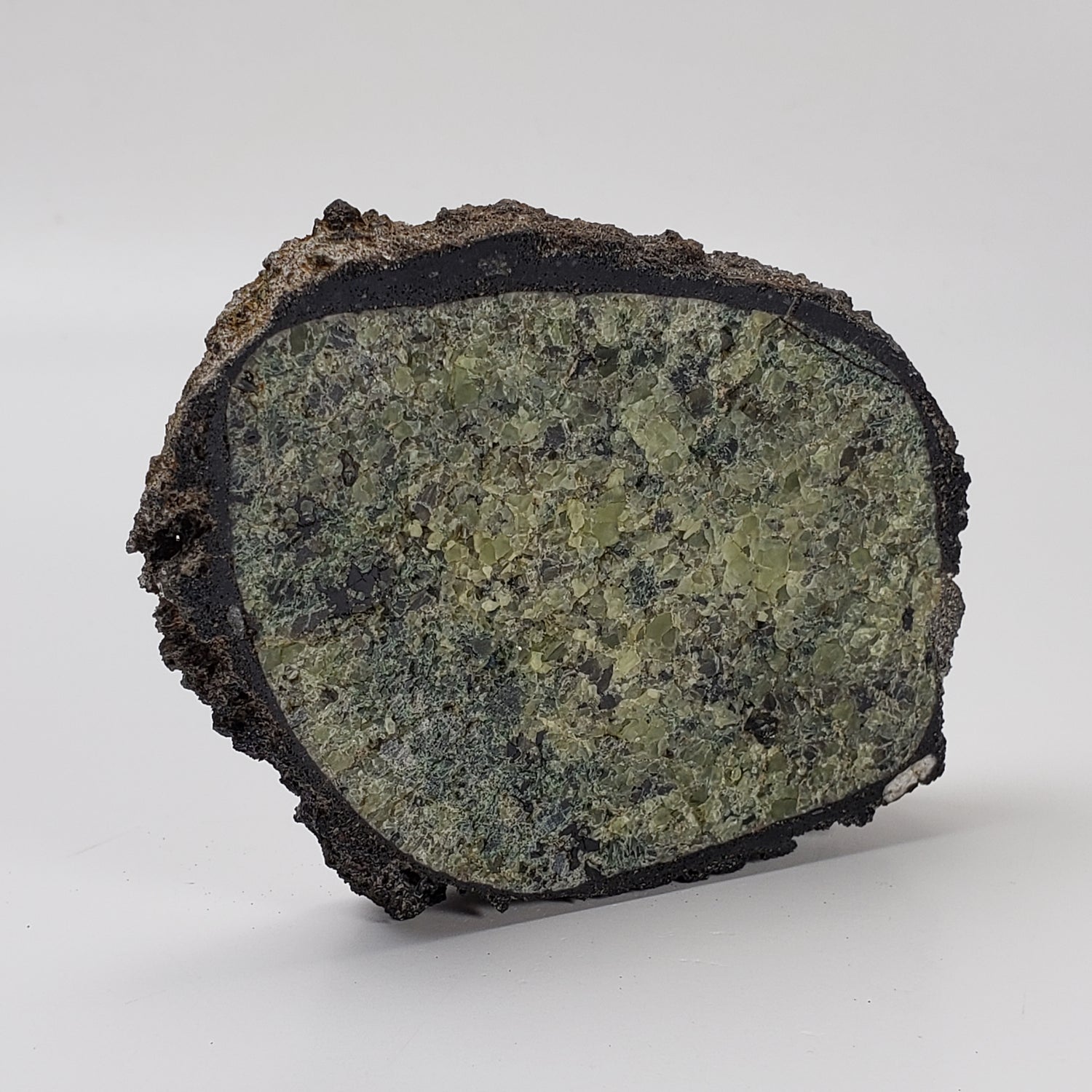 Tranche de bombe volcanique à l'olivine | Cristal recouvert de lave | 150,7 grammes | Mortlake, Victoria, Australie