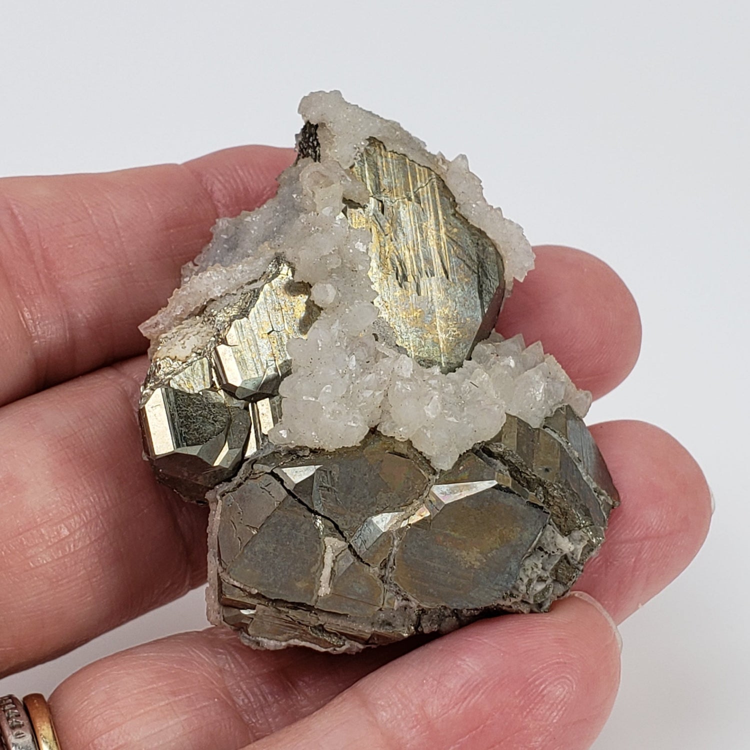  Pyrite with Calcite Crystal 60.2 Grams from Pasto Bueno, Ancash Peru 