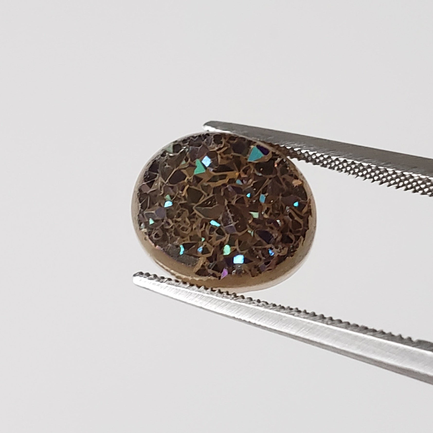   Titanium Druzy | Oval Tablet | Gray Rainbow Drusy | 11x9mm 3.4ct 