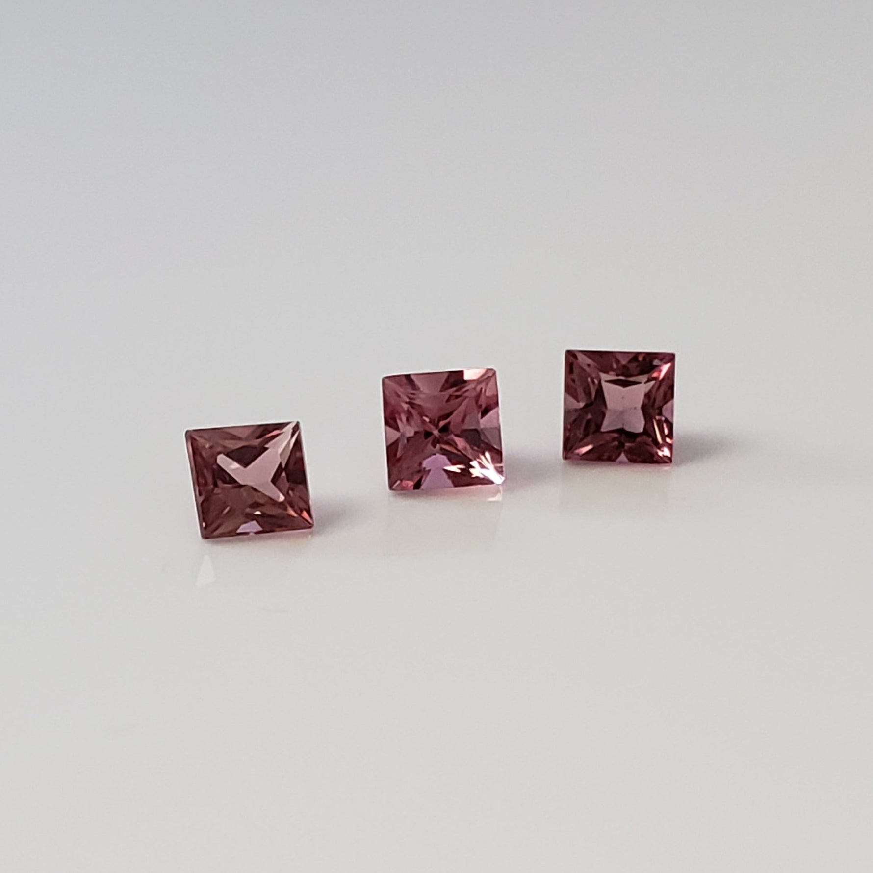 Tourmaline | 3 Piece Gemstone Lot | Princess Cut | Orange Pink | 3.3 - 3.5mm