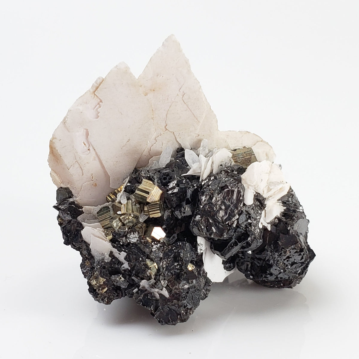  Tetrahedrite, Mangano Calcite, Quartz and Pyrite Cluster 23.3 Grams from Lima Peru 