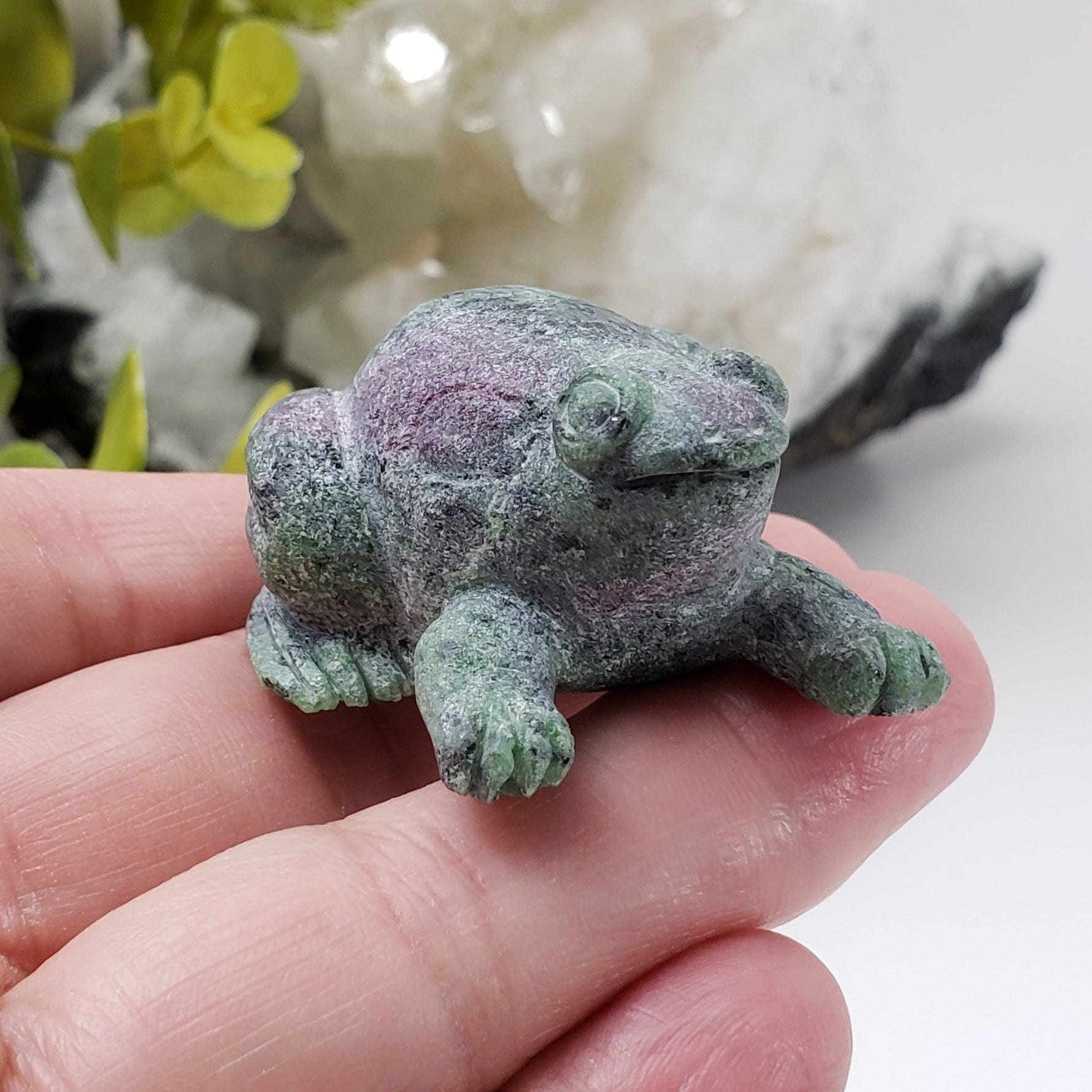 Rough Ruby Zoisite Frog Carving | Unheated, Natural, Fluorescent | 58 gr | Tanzania