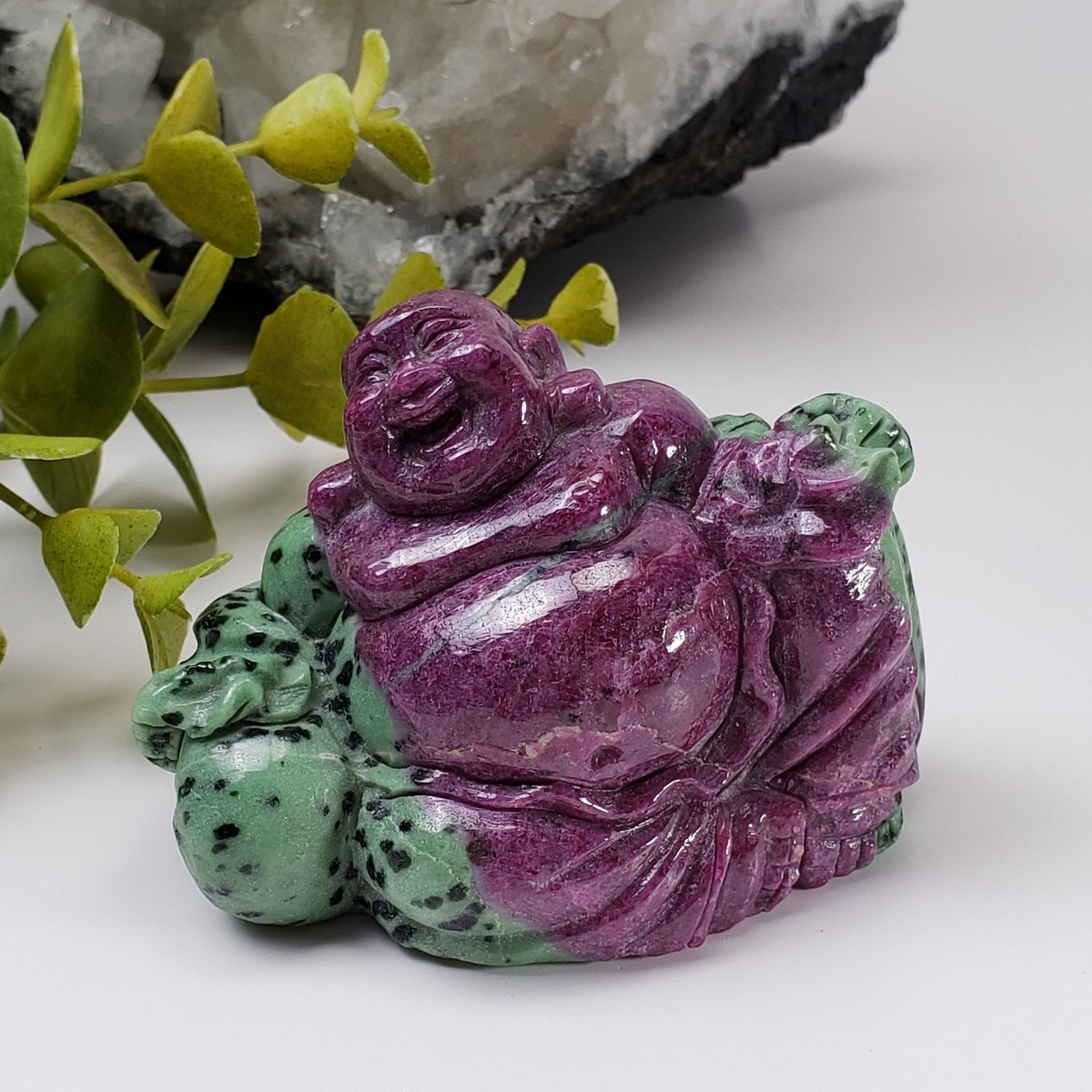 Ruby Zoisite Buddha Carving | Laughing Hotei | Unheated, Natural , Fluorescent | 372 gr | Tanzania