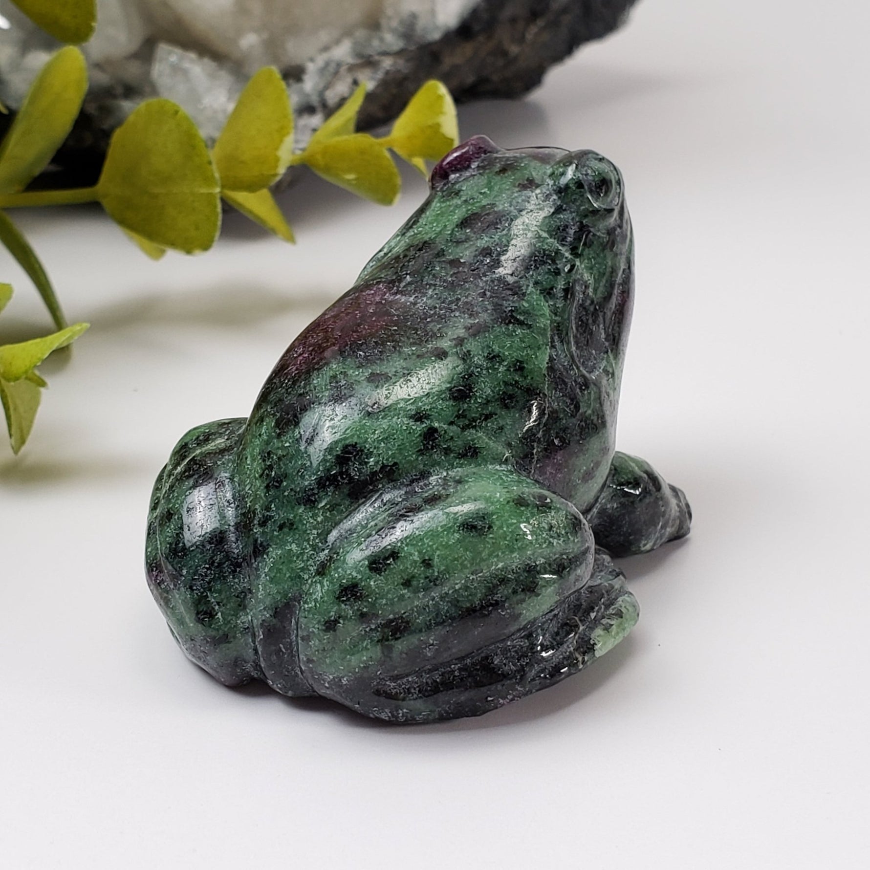 Ruby Zoisite Frog Carving | Unheated, Natural, Fluorescent | 149 gr | Tanzania
