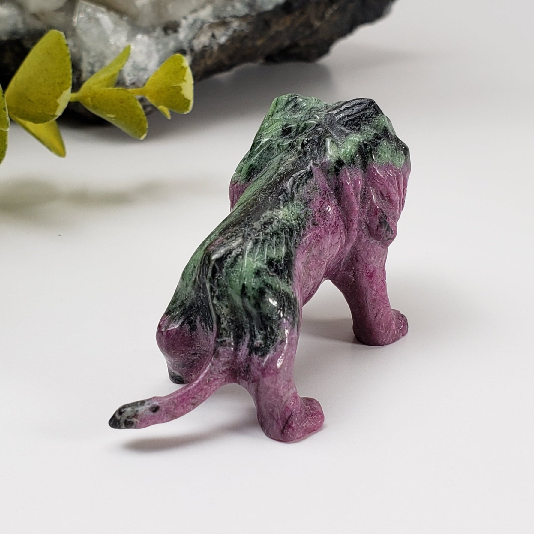 Ruby Zoisite Lion Carving | Unheated, Natural, Fluorescent | 56 gr | Tanzania
