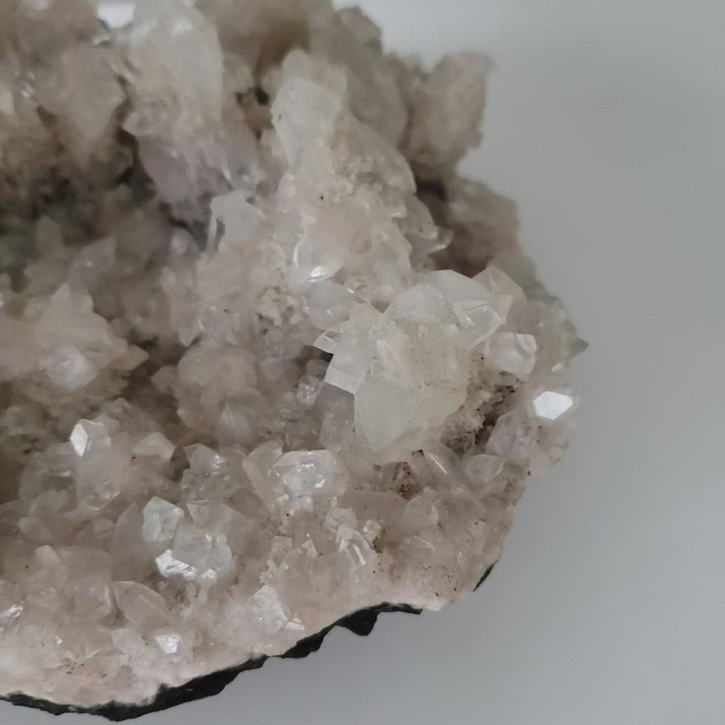 Apophyllite Stilbite Stems with Calcite on Chalcedony Druse, 2,459g Crystal, Jalgaon