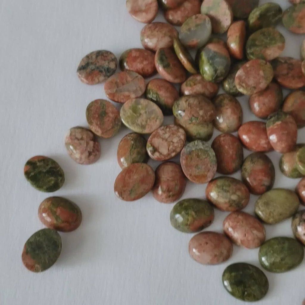 Natural Green with Red Unakite Oval Cabochon 9X7 mm 1.85 Ct.