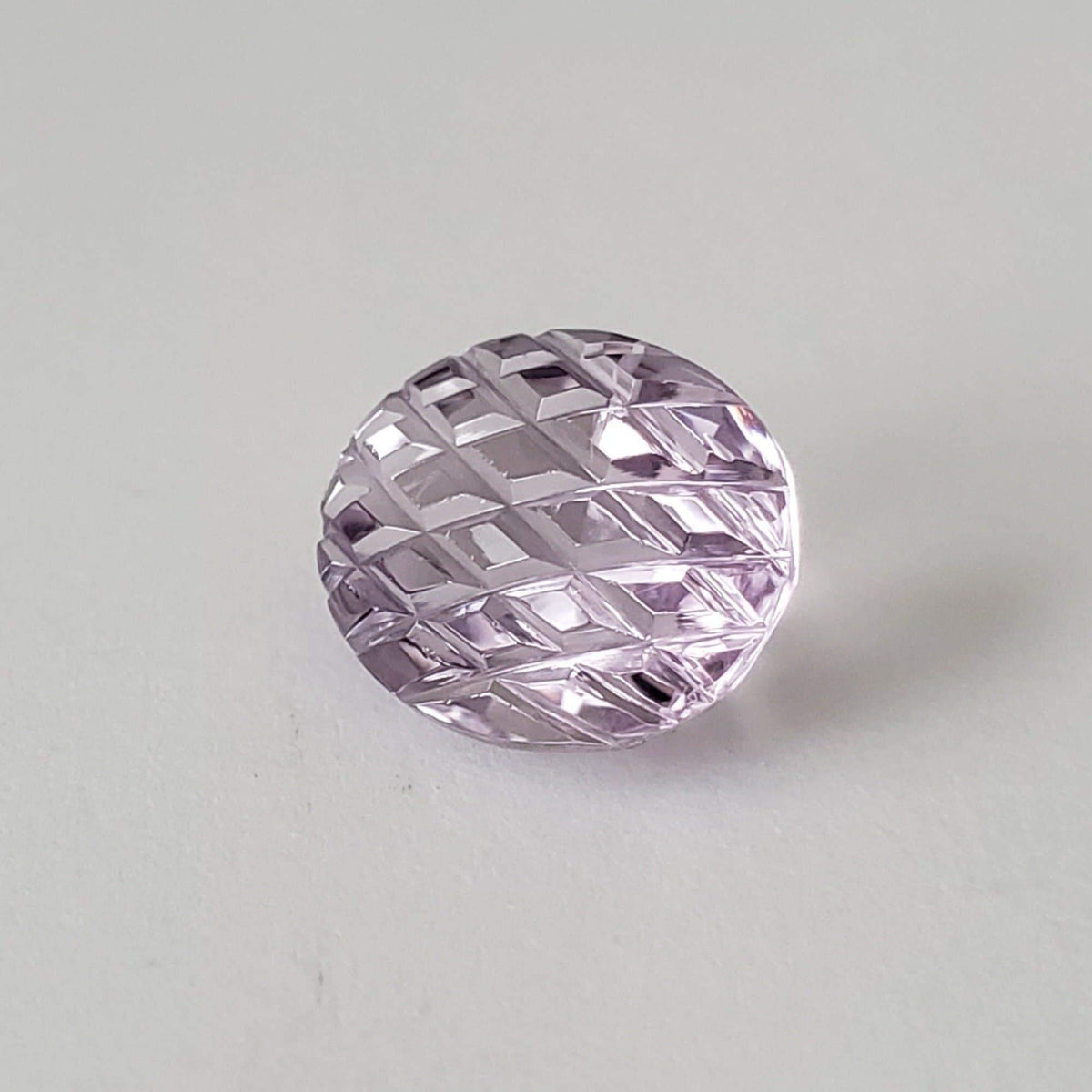  Amethyst | Oval Cut | Geometrically Carved | Purple | 12x10mm 4.43ct 3