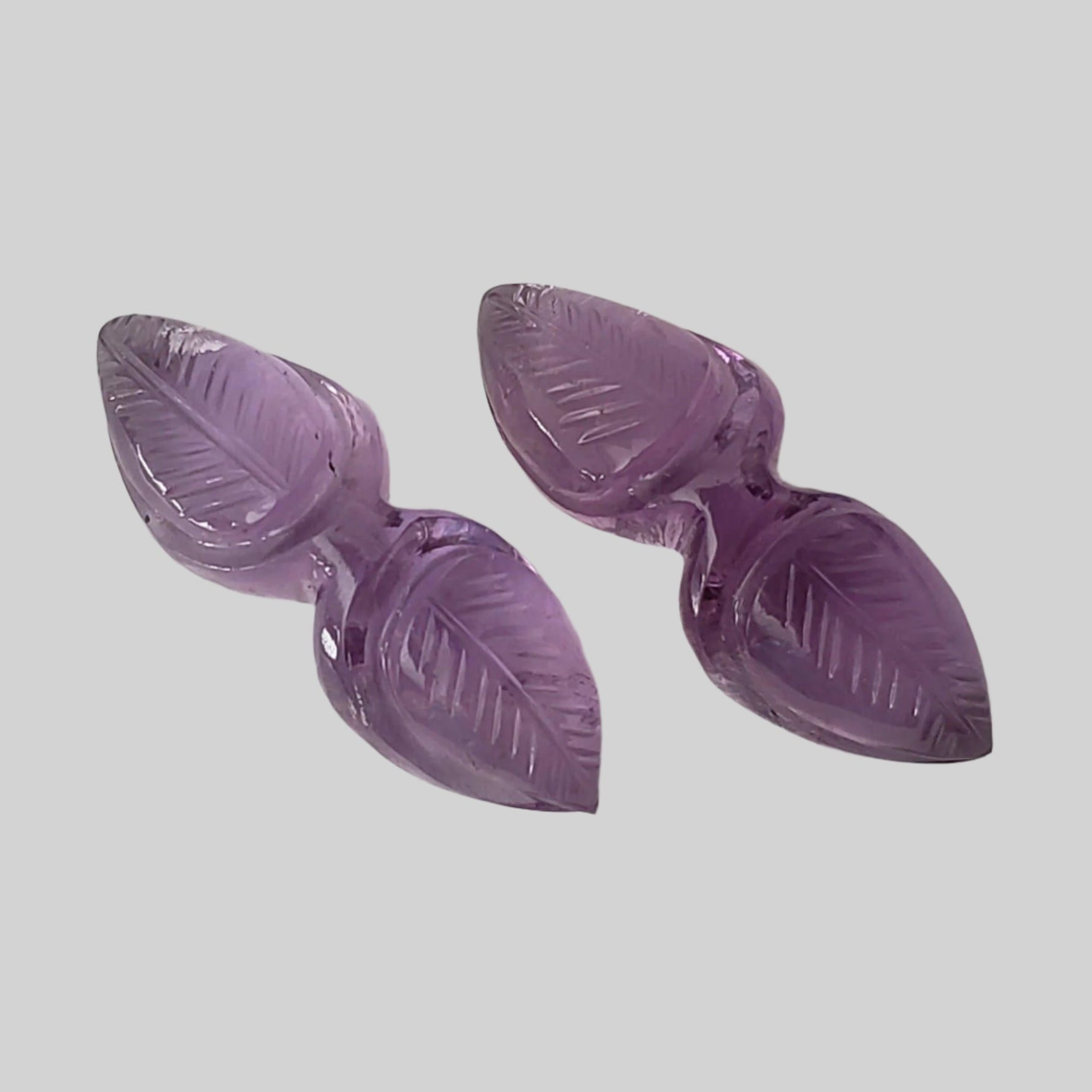  Amethyst Pair | Carved Leaf Shape | Purple | 21x17.5mm 