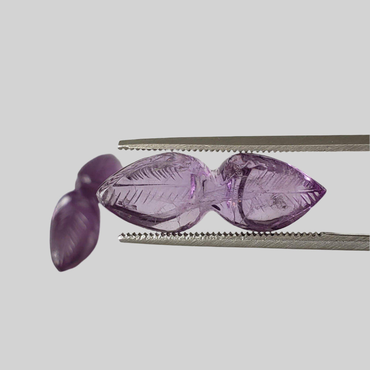  Amethyst Pair | Carved Leaf Shape | Purple | 21x17.5mm 1