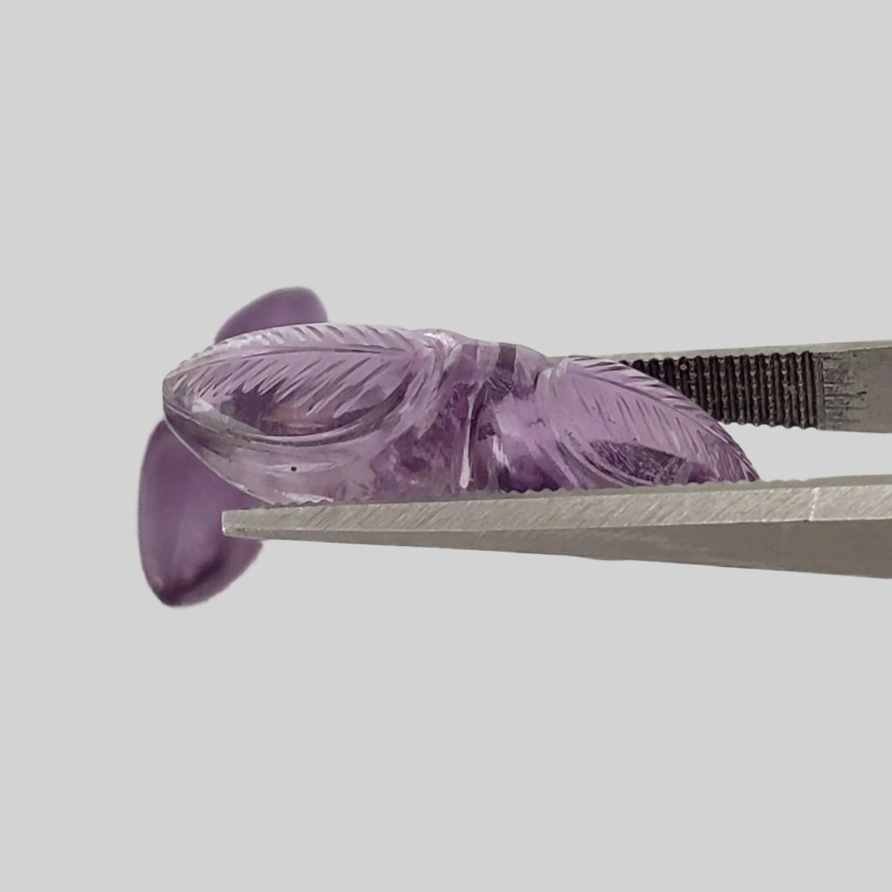  Amethyst Pair | Carved Leaf Shape | Purple | 21x17.5mm 2