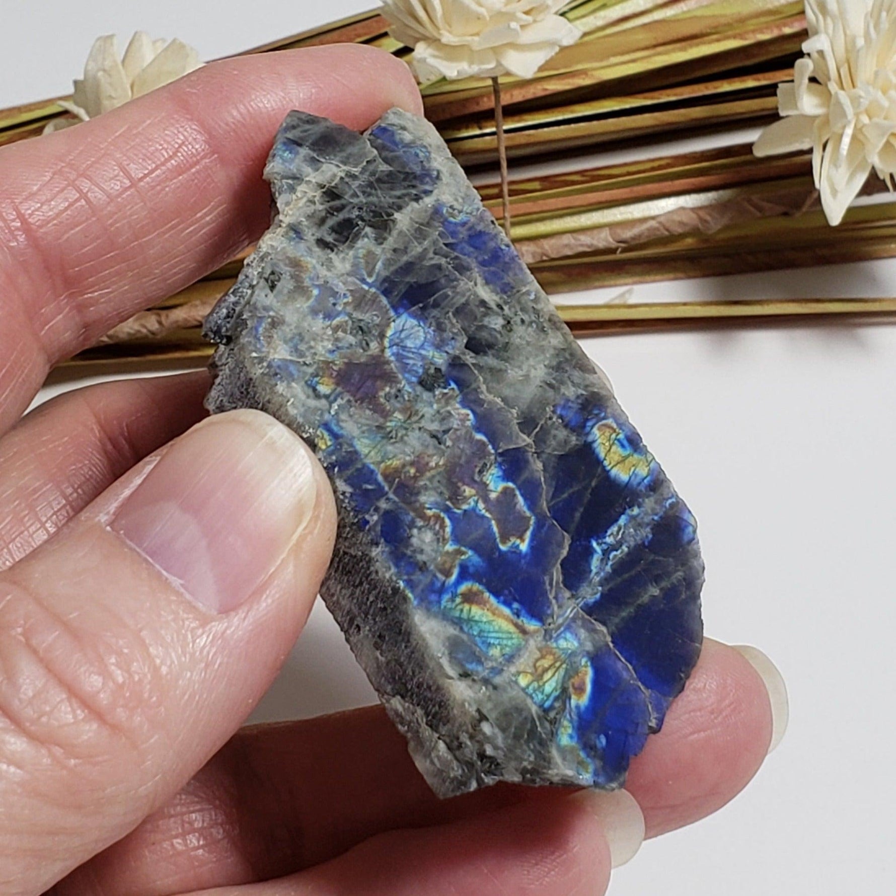  Authentic Labradorite Natural Rainbow Unpolished Stone Slice Mineral 45.6 Gr, Labrador Canada | SO24 2