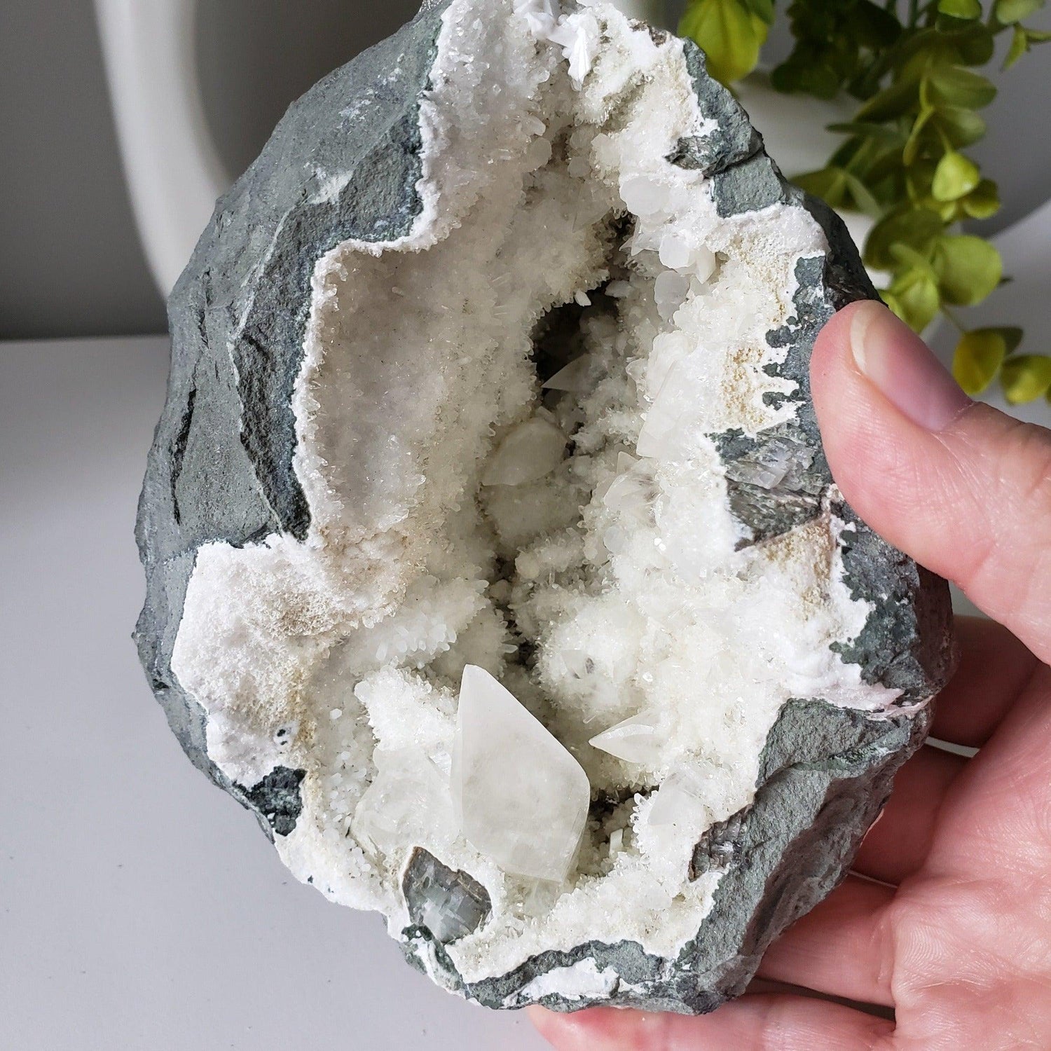  Dogtooth Calcite on Quartz with Laumontite in Geode | 1.34 KG | Dindoshi, India 1