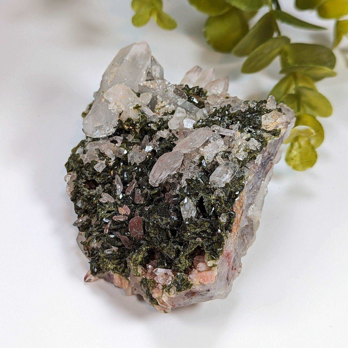  Epidote Crystals and Quartz Points Cluster | 298 gr | Brazil 2