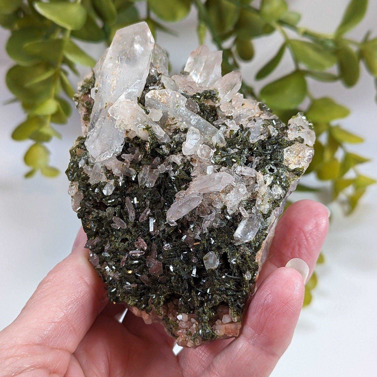  Epidote Crystals and Quartz Points Cluster | 298 gr | Brazil 5