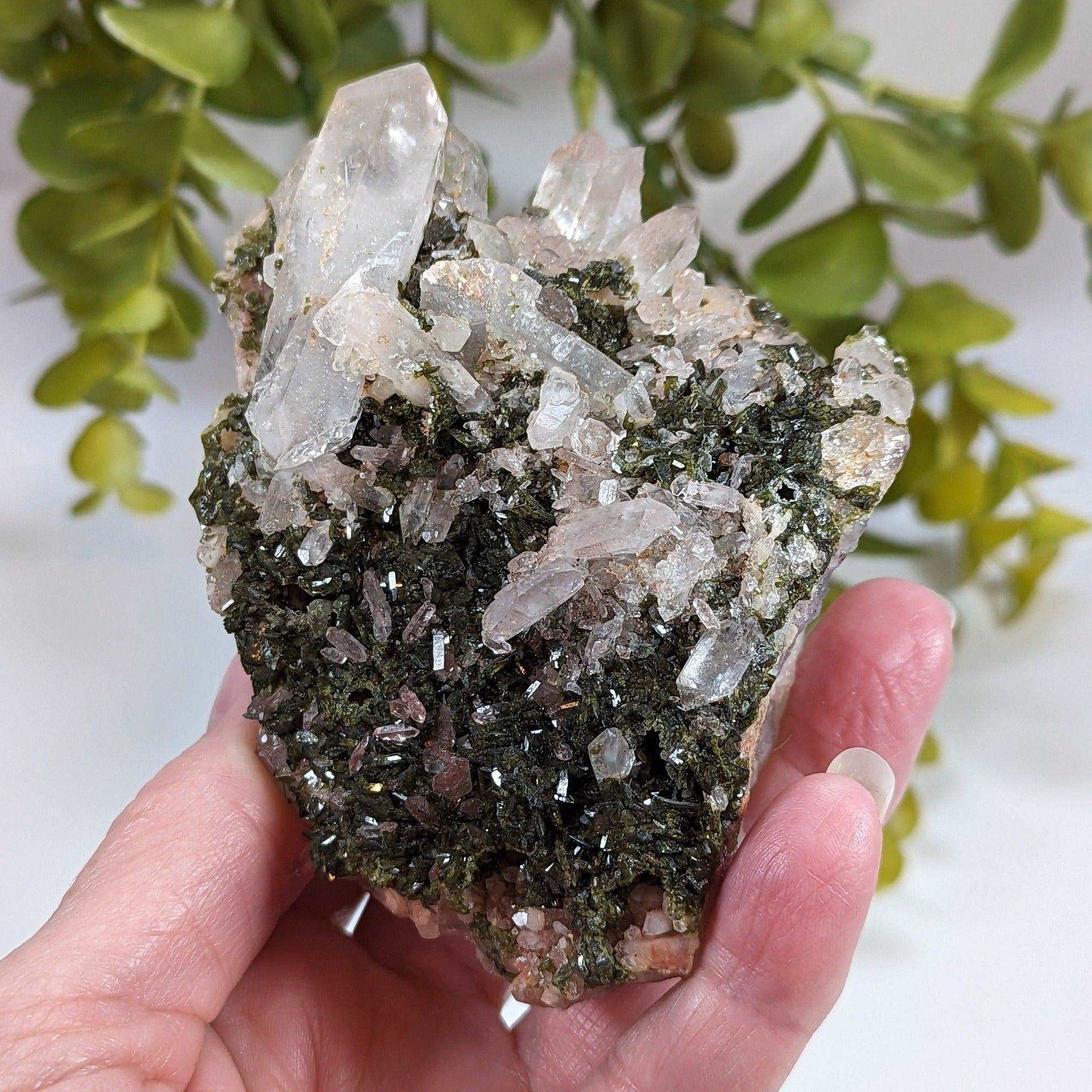  Epidote Crystals and Quartz Points Cluster | 298 gr | Brazil 5