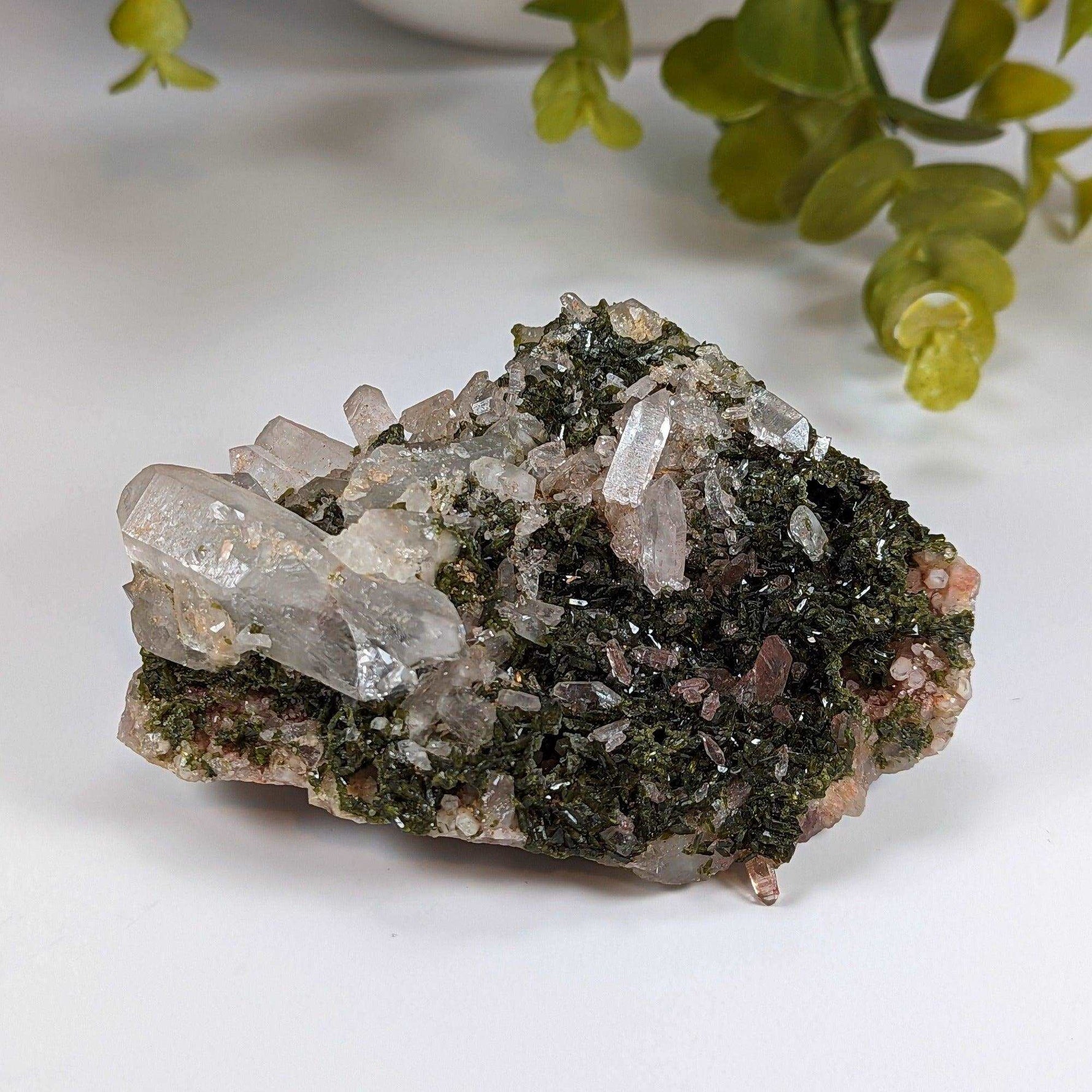  Epidote Crystals and Quartz Points Cluster | 298 gr | Brazil 7