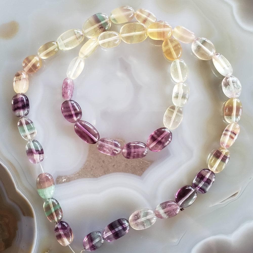  Fluorite Gemstone Beads | 41 cm, 16 inch Strand | Oval | Multicolor 